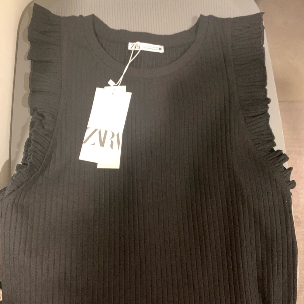 NEW Zara Ruffled Rib Dress Size XL Black - Picture 5 of 6